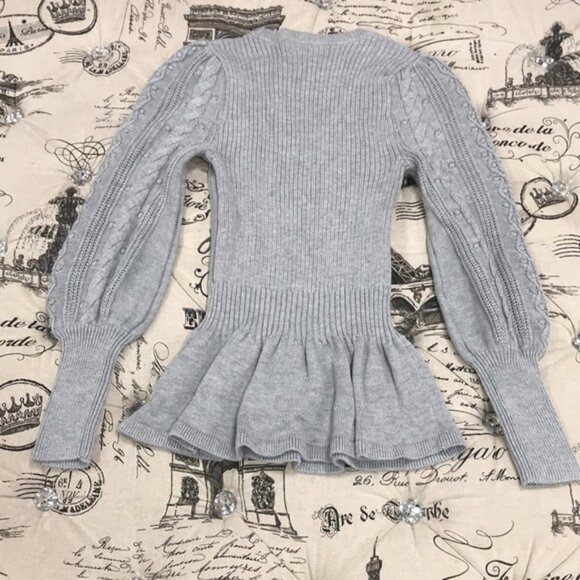 Rachel Parcell Cable Bobble Peplum Cotton Blend Sweater - Picture 5 of 5